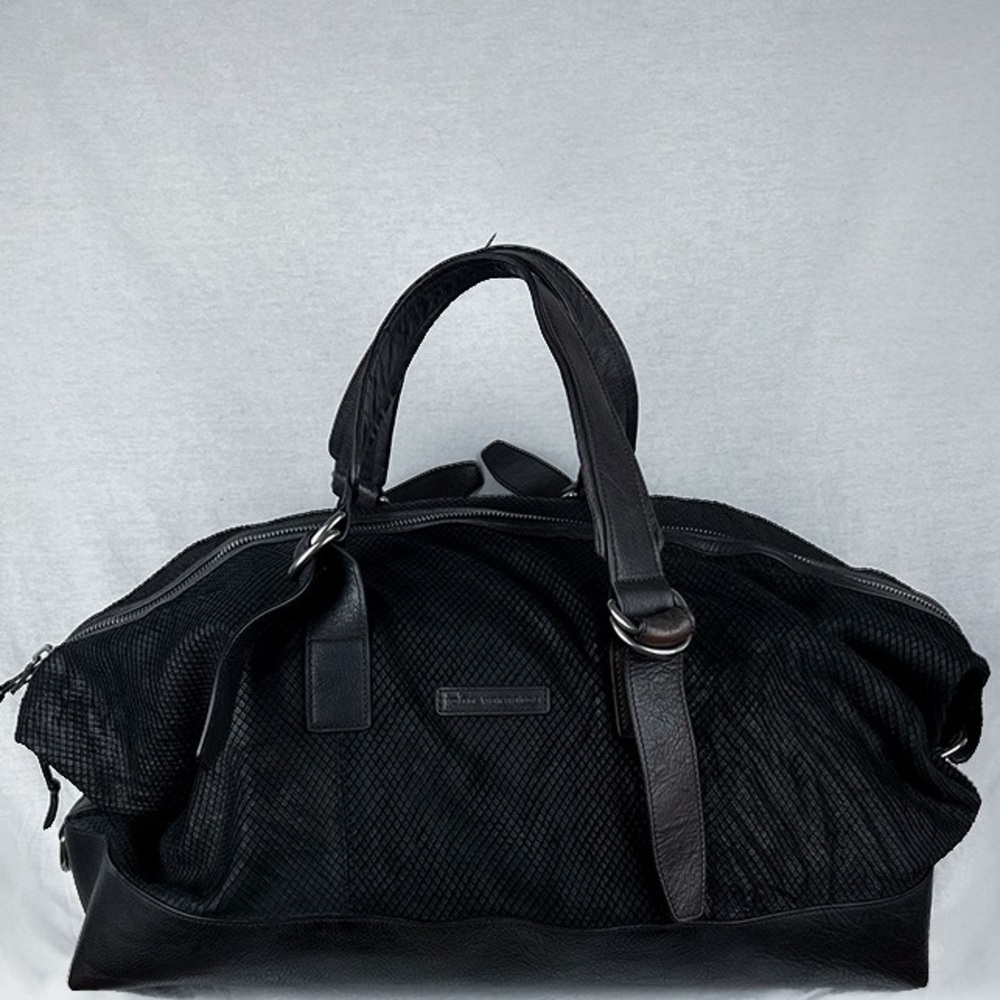 John Varvatos Collection leather snakeskin embossed duffel bag